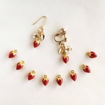 イチゴの花と果実の耳飾り🍓♡ ( いちご 苺 冬 春 夏 イヤリング ピアス サージカルステンレス 樹脂ピアス プレゼント 可愛い 小さめ 小ぶり 控えめ ゆらゆら 揺れる )