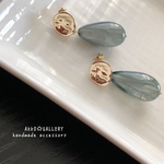 チタンピアス☆マーブルグリーンドロップピアス☆再販／クリアorアクリル