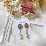 囲みパールのヴィンテージイヤリング/ピアス ドライフラワー 押し花 べっ甲風