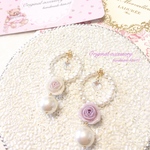 アシンメトリーライラックパープルローズの(スワロ付き)ナチュラルパールフープアクセサリー