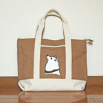 白犬トートバッグL 帆布 ポケット