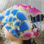 難隠し帽子 31*60 綿 暈し描写 牡丹?意匠 キャップ 室内帽子 コットン Hand-made Kimono Cap