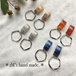 NEW♪♪シルバーフープ＊スクエア マーブルカボション（4color ）イヤリング/ピアス