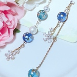桜ビーズ×パールのアシメロングピアス