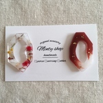 terracotta＆white＊botanical 変形リング ピアス/イヤリング