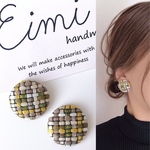 【EIMI】モザイクチェックイエローグリーン＊＊＊　ピアス/イヤリング