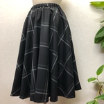ウールチェック柄あたたかフレアースカート＊総ゴム＊裏地付き