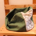 再販thanks♡緑青色リネン＊生成りサークルレースのスヌード