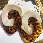Harun♡ベージュ×琥珀レオパード柄大ぶりチェーンフープピアス♡イヤリング