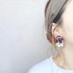 ツイードとパールの2wayピアス