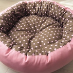 爆睡☆犬猫ペットベッド  Mサイズ《ピンク＆ブラウン水玉》