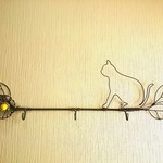 猫と花の壁掛けフック 