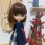 【送料無料】リカちゃん、ブライス タータンチェックパッチワークワンピース
