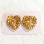 💛琥珀色のキラキラ宝石ビックイヤリング、ピアス