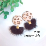 748 ヒョウ柄カボション×ブラックファー  ピアス イヤリング