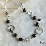 オブシディアン（黒耀石）とメタルフープのブレスレット