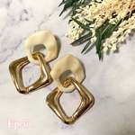 マーブルストーン×リングピアス【アイボリー】