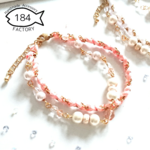 【316L❀ステンレス金具使用】ピーチピンク＊編み込み２連ブレスレット❀再販