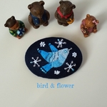 オーバル♪刺繍ブローチ『ICE BIRD』Lsize