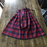 SALE130㎝スモックワンピース  レッド×ネイビーチェック柄