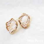 2pcs デザインピアス パールデザイン ゴールド