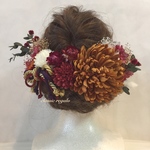 【再販】mustard wine red purple gold ribbonヘッドドレス 成人式 ウエディング 髪飾り