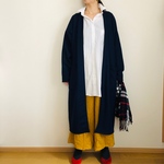 なめらか圧縮woolネイビーニットローブロングカーディガン