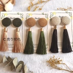 【３color】コーデュロイカボションとロングタッセルピアス