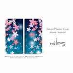 桜 さくら (ブルー) ベルトなし 手帳型 全機種対応 送料無料 スマホケース iPhone Xperia AQUOS Galaxy  [mset-21213151]