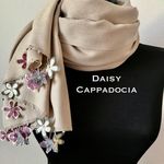 レースの花付き パシュミナストール　ミルクティー