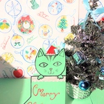 🐈クリスマスカード〜「長靴に入った猫/グリーン/1枚入り　封筒付き」