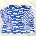  100〜120cm対応スモック   新幹線×チェック柄