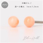4mm沖縄珊瑚 セカンドピアス  純チタン 太軸 片耳 【4-3】 金属アレルギー ピアス 軸太 チタン ロングポスト 誕生石 天然石 さんご ピンク 16G 18G 20G かわいい おしゃれ