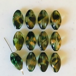 Clear Green Marble Twisted Oval Beads