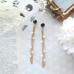 *3203*Simple bijou×Pearl chain earring／pierce(グラファイト)