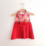 横から見ても綺麗！袴エプロンドレス・袴スタイ：鹿の子雲花文様(プリーツ）：出産祝い・お食い初め・誕生日・結婚式・初節句・お正月から普段使いにも◎  女の子