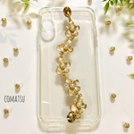 【全機種対応】再販♡優しく綺麗 ゴールドフラワー×パール仕立て 大人可愛い ハンドホルダー スマホケース AQUOS/GALAXY/iPhone/Xperia/Android/arrows