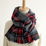 綿100%＊新潟産片面起毛素材＊ストールマフラー＊チェック（グレー×レッド）