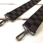  斜め掛けストラップ38mm★太ショルダーベルト★こげ茶色×黒ブロックチェック