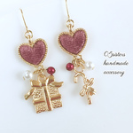 クリスマスハート♡ピアス／イヤリング（プレゼント、ステッキ）