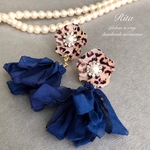 ２way.レオパードflowerシフォンタッセルイヤリング