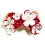 つまみ細工🌼紅白梅×リボンバレッタ🌼犬用◆NO.192
