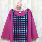 ◆SALE◆カラフル水玉 切替 ゆったりワンピース 【カシス色】