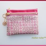 LIBERTY　Sleeping Rose　スリーピングローズ　ピンク×ブラウン系　wファスナー・クリアポケット付きminiポーチ　◆suicaケース・パスケースにも♪