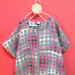 【Ｆ】ニット*カラフル水玉 パッチワーク ワンピース　gray 