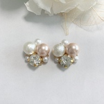 ピンクパールとビジューのイヤリング　ピアス