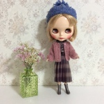 ブライス人形・リカちゃん人形のハンドメイド洋服＊ピンクのカーディガン＆襟付きプリーツワンピース