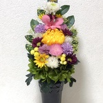 プリザーブドフラワーの仏花☆高さ33cm黄色紫色白色菊ピンクデンファレ仏花 お供えお悔み