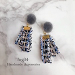 グレー ファー×ツイード ノンホールピアス 