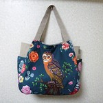 【ご注文品】北欧フクロウとリネンのサイドポケットチューリップバッグ